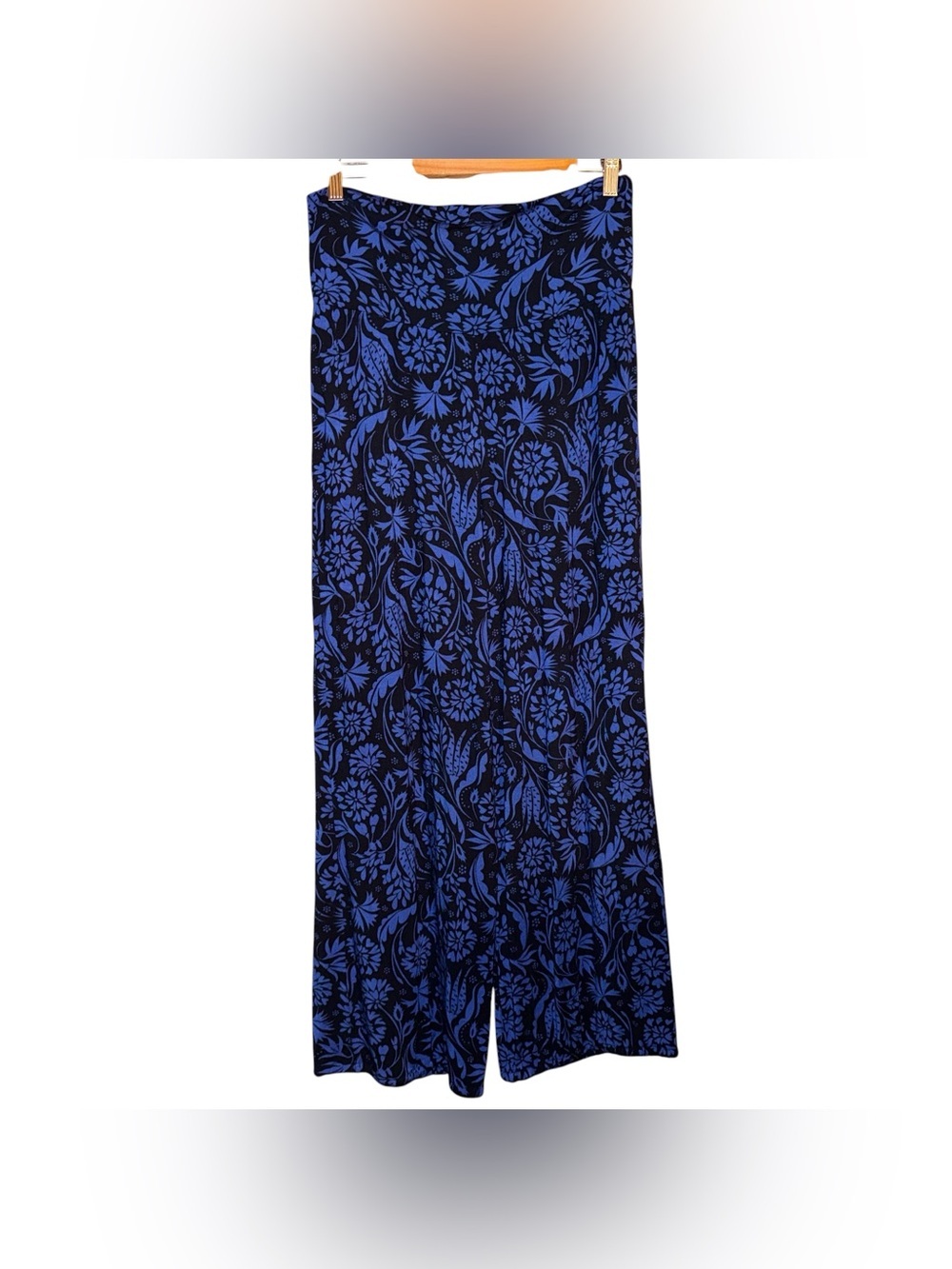 GUDRUN SJODEN MicroModal Wide Leg Blue Floral Print Pants Blue Size Large